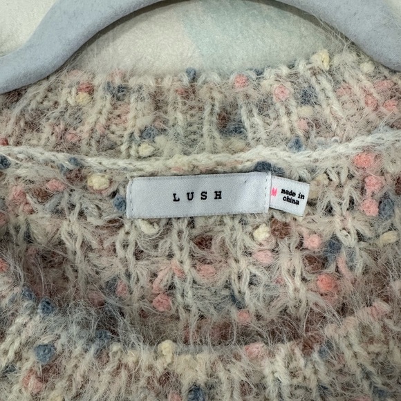 LUSH Pastel Knit Cozy Multicolor Sweater Pink Blue Cream Size Medium - Picture 5 of 9